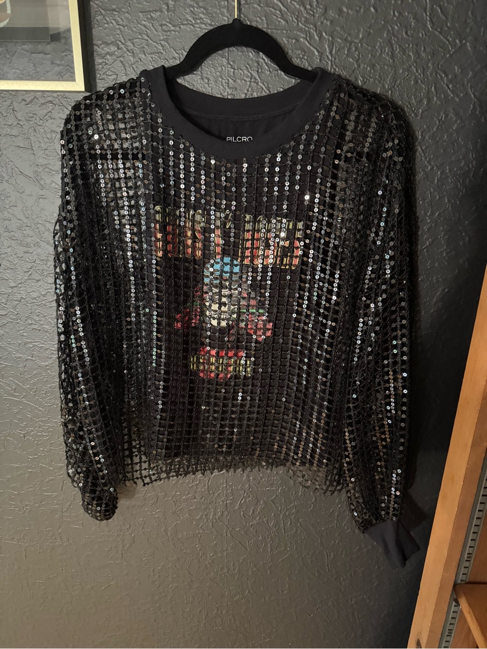 Black sequin Pilcro mesh top - Picture 2 of 5